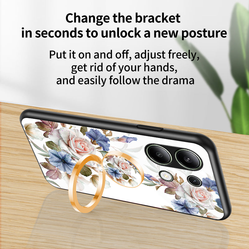 For Xiaomi Redmi Note 13 4G Case Tempered Glass Pattern Printing Phone Cover with Ring Kickstand For Xiaomi Redmi Note 13 4G Case Tempered Glass Pattern Printing Phone Cover with Ring Kickstand